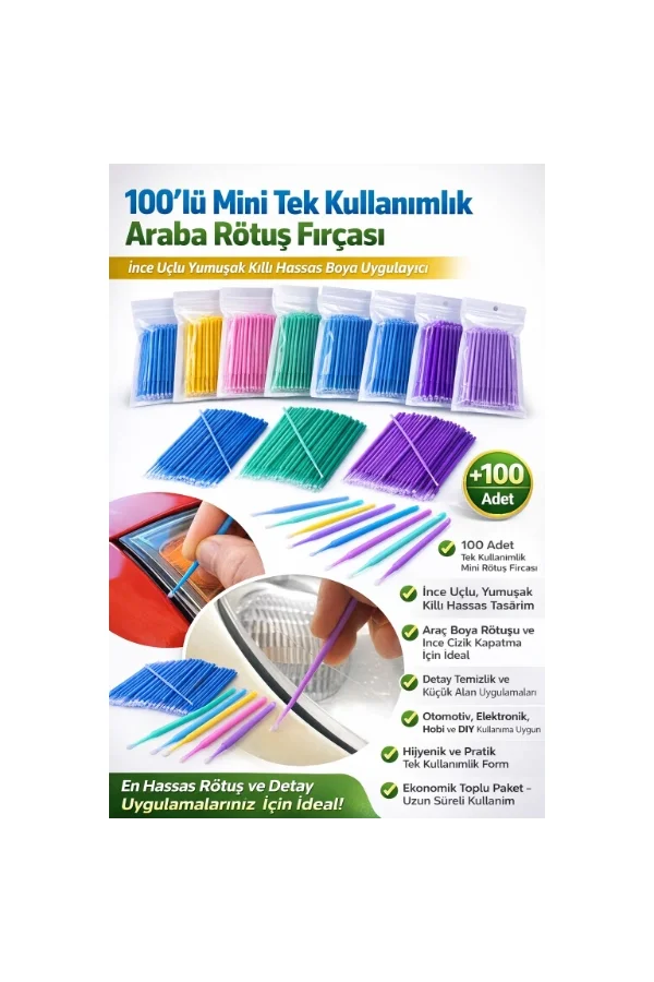 100’lü Mini Tek Kullanımlık Araba Rötuş Fırçası