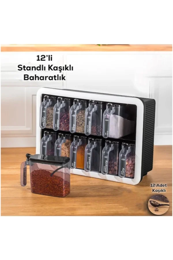 12li Standlı Kaşıklı Baharatlık Seti