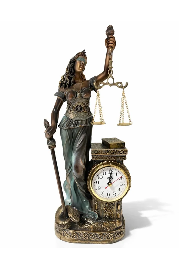 15x10 cm Polyester Saatli Adalet Figürü