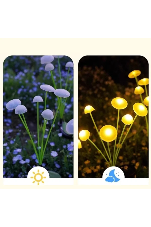 2 Adet Plastik Mantar Sensörlü Solar Bahçe Lambası