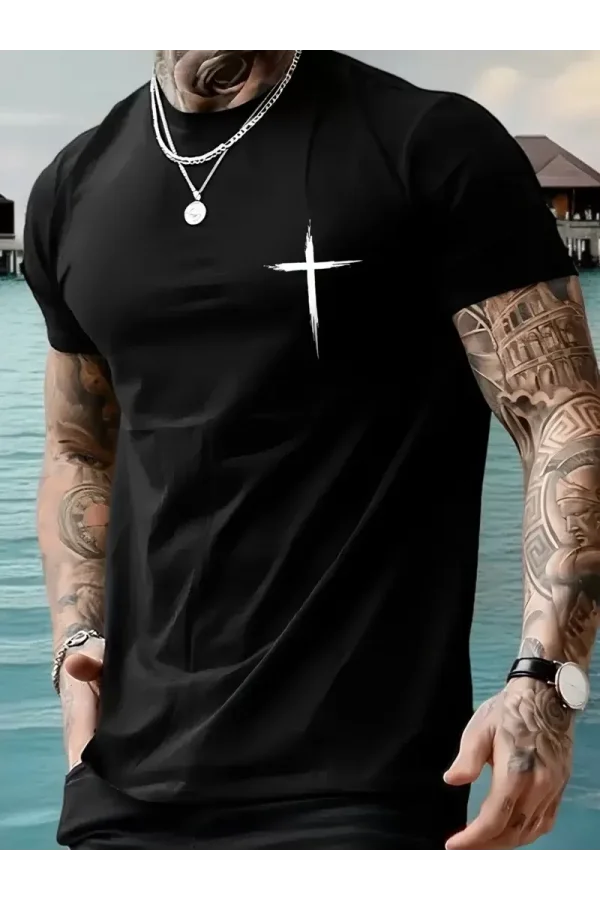 20/1 Penye Compack Baskılı Oversize Bisiklet Yaka Kısa Kol T-shirt - Siyah