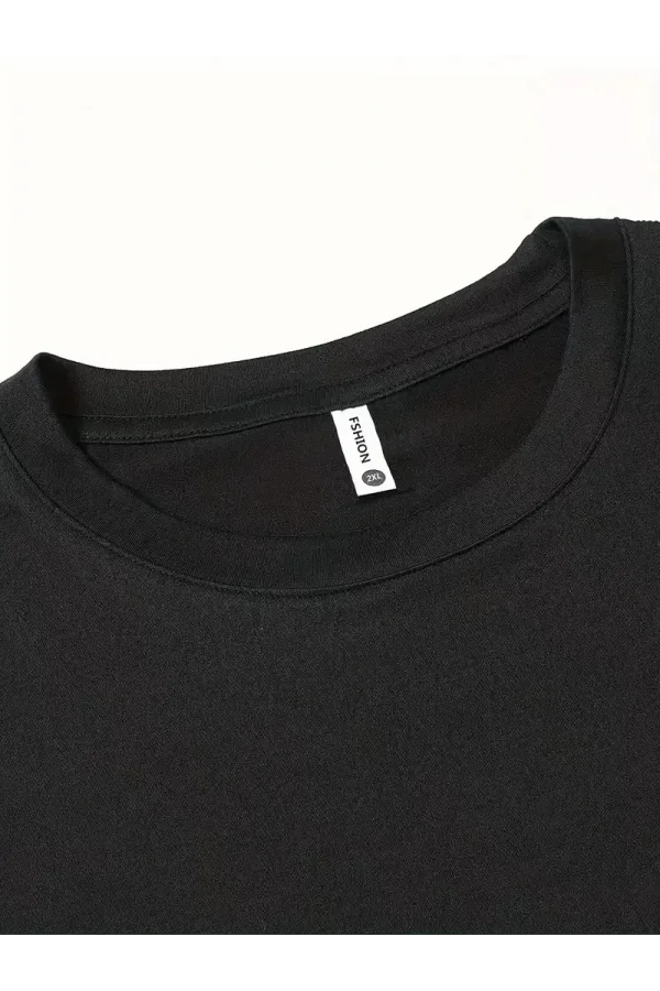 20/1 Penye Compack Baskılı Oversize Bisiklet Yaka Kısa Kol T-shirt - Siyah
