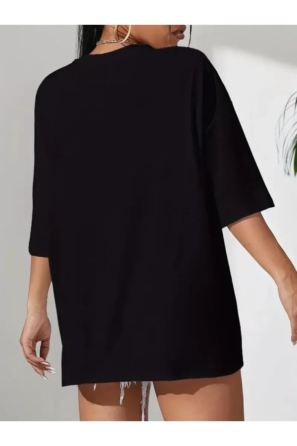 20/1 Penye Compack Classical Baskılı Siyah Oversize Tişort - Siyah