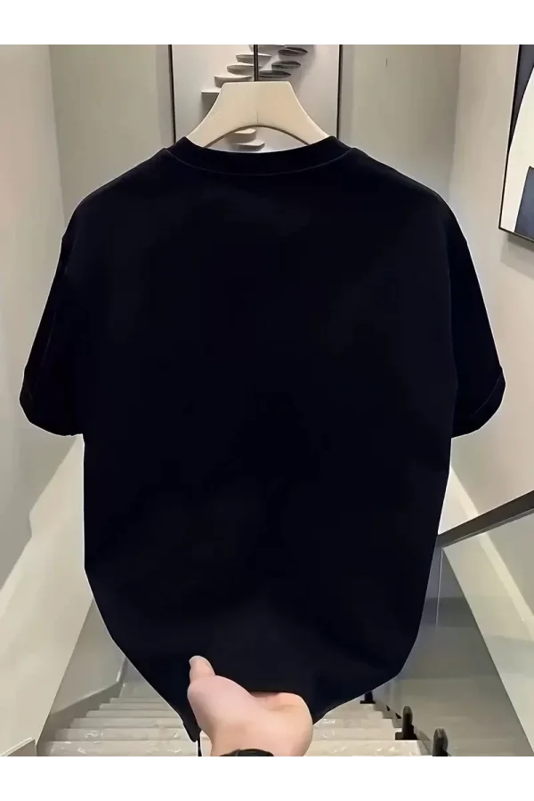 20/1 Penye Compack Day One Baskılı Oversize Bisiklet Yaka T-shirt - Siyah