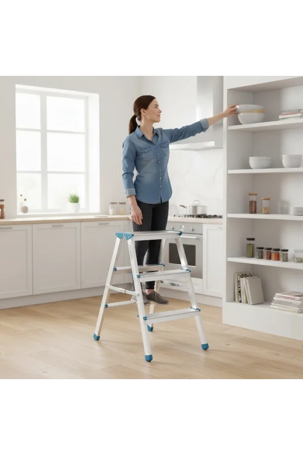 3+3 Çift Basamaklı Alüminyum Metal Merdiven