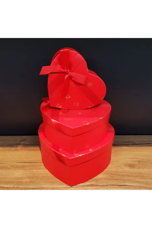 3lü Kırmızı Kalp Hediye Kutusu