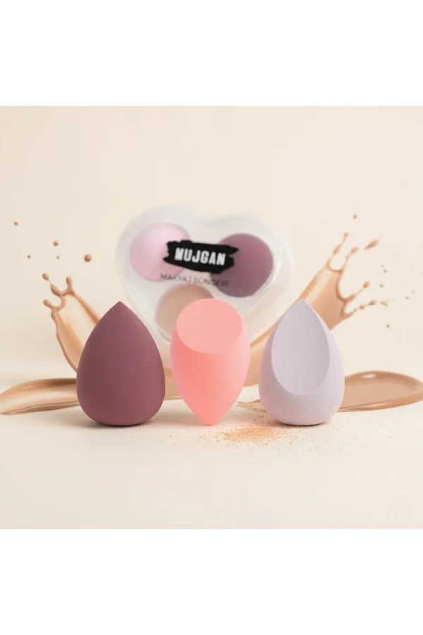 3lü Makyaj Süngeri Seti Kalpli Kutu