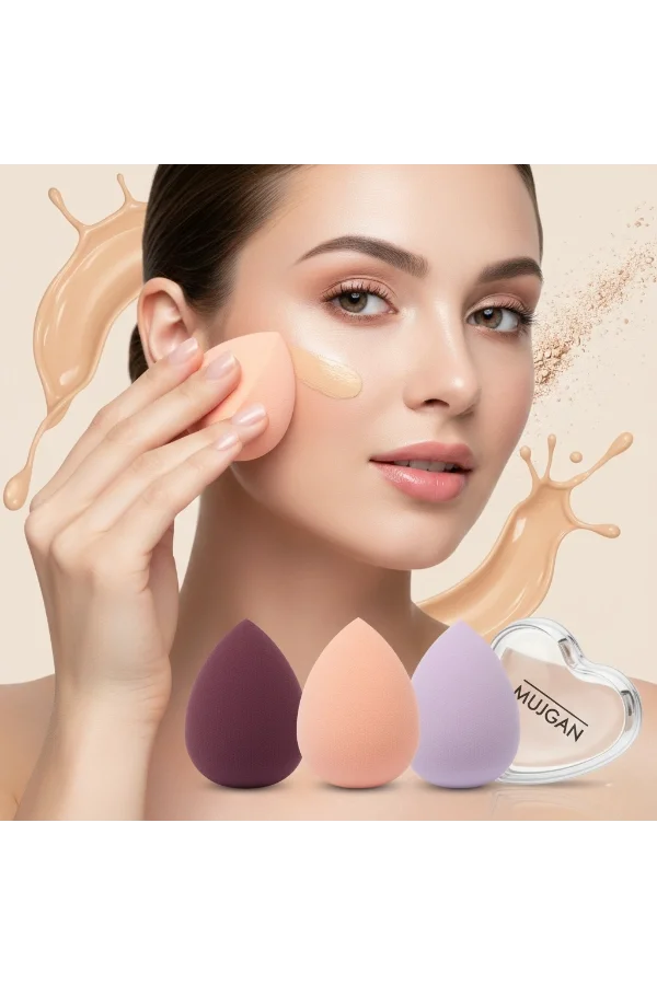 3lü Makyaj Süngeri Seti Kalpli Kutu