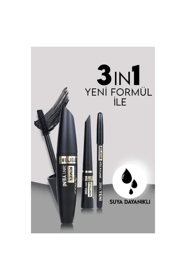 3ü 1 Arada Göz Makyajı Seti - Eyeliner, Maskara, Kalem