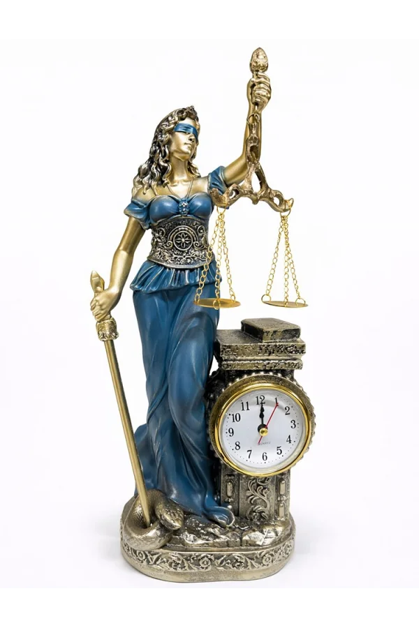 35x14 cm Polyester Saatli Adalet Figürü
