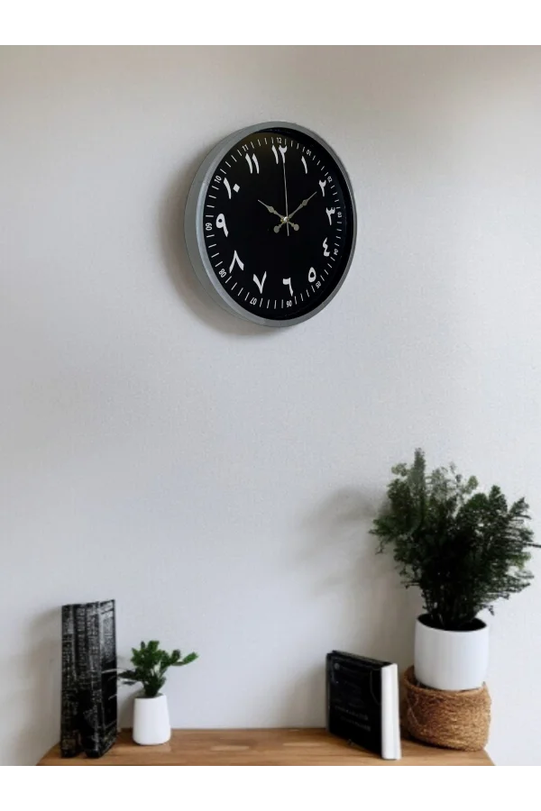 36 Cm Gri Arapça Rakamlı Duvar Saati