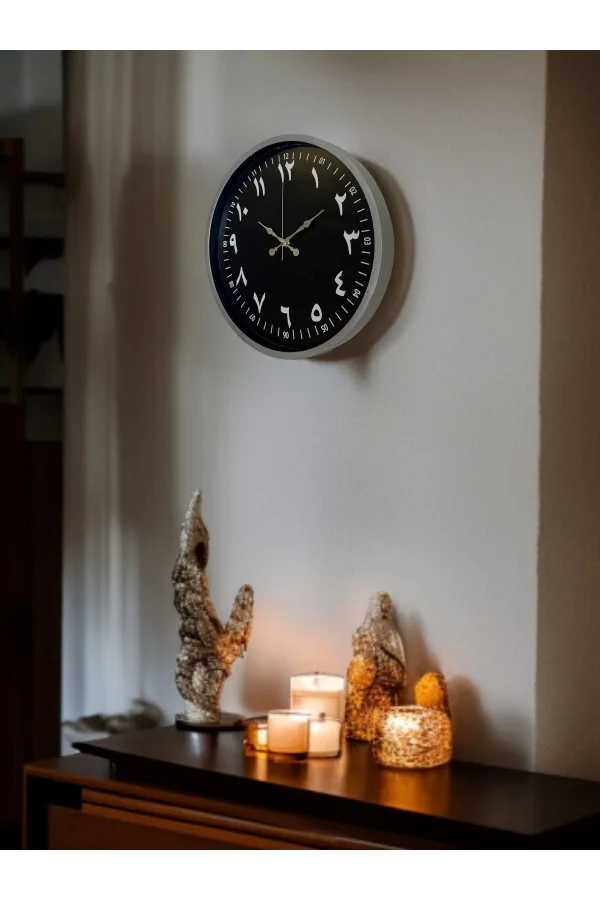 36 Cm Gri Arapça Rakamlı Duvar Saati