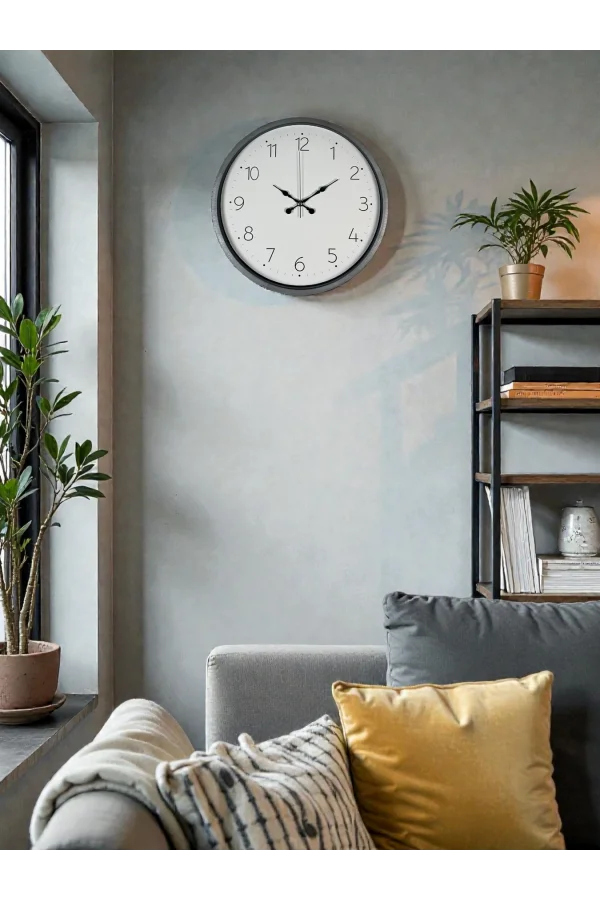 36 Cm Gri Dekoratif Duvar Saati