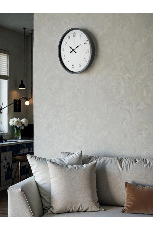 36 Cm Gri Dekoratif Duvar Saati