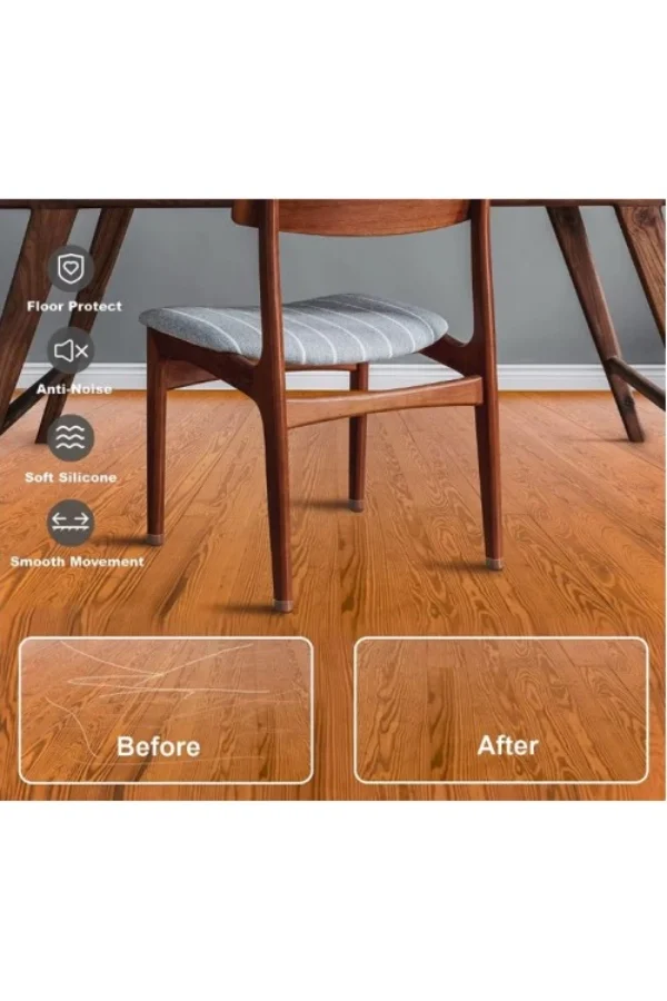 4lü Keçeli Şeffaf Silikon Sandalye Ayak Koruyucu Seti