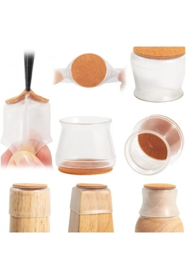 4lü Keçeli Şeffaf Silikon Sandalye Ayak Koruyucu Seti