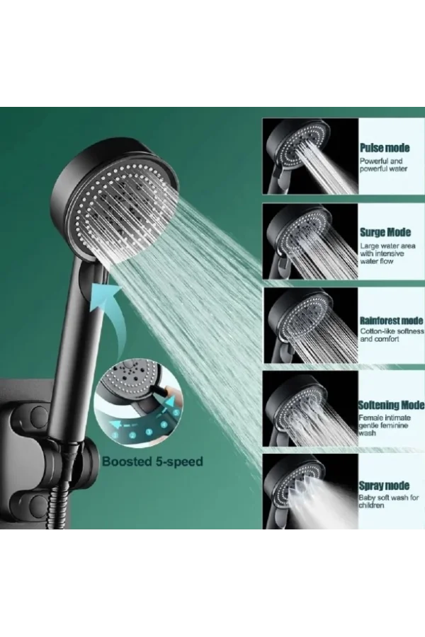 5 Kademeli Duş Başlığı Siyah