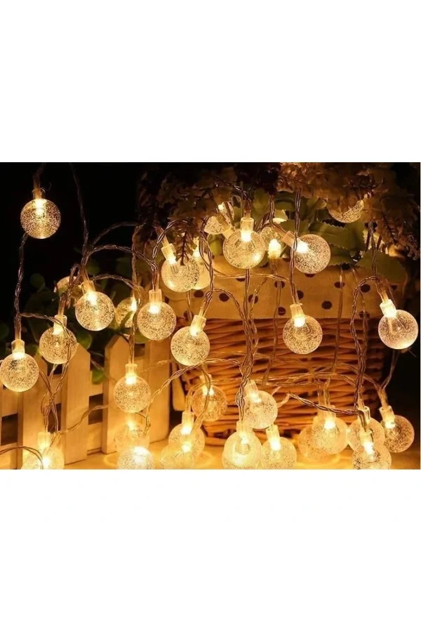 5m 28 Led Kristal Top Gün Işığı Şeffaf Kablo Fişli Eklemeli