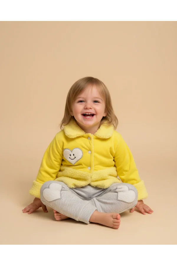 Yumuşacık Sarı Polar Ceket Takım