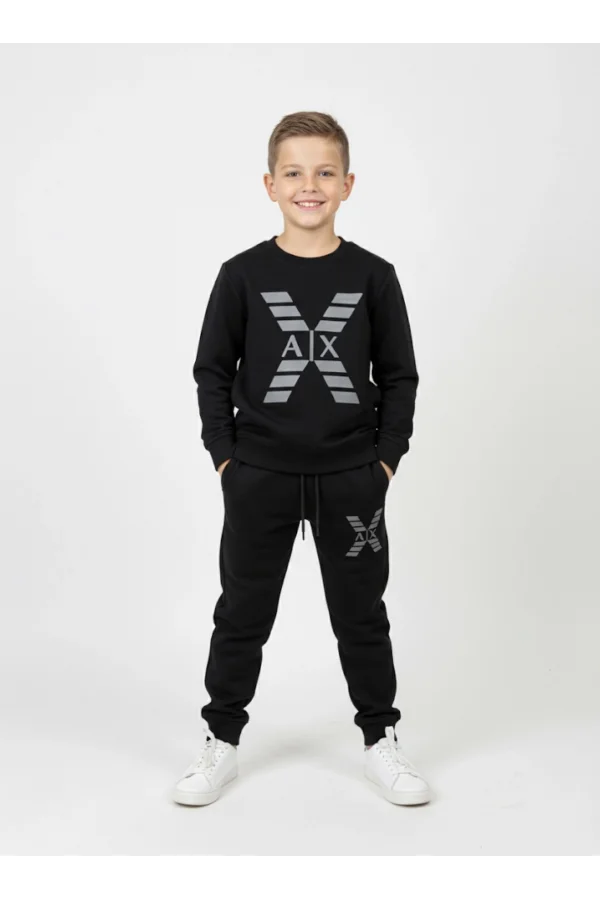Armani Exchange (AIX) Stilinde Erkek Çocuk Siyah Eşofman Takımı