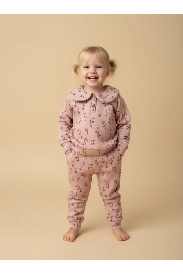 Çiçek Baskılı Bebe Yaka Kız Çocuk Takımı