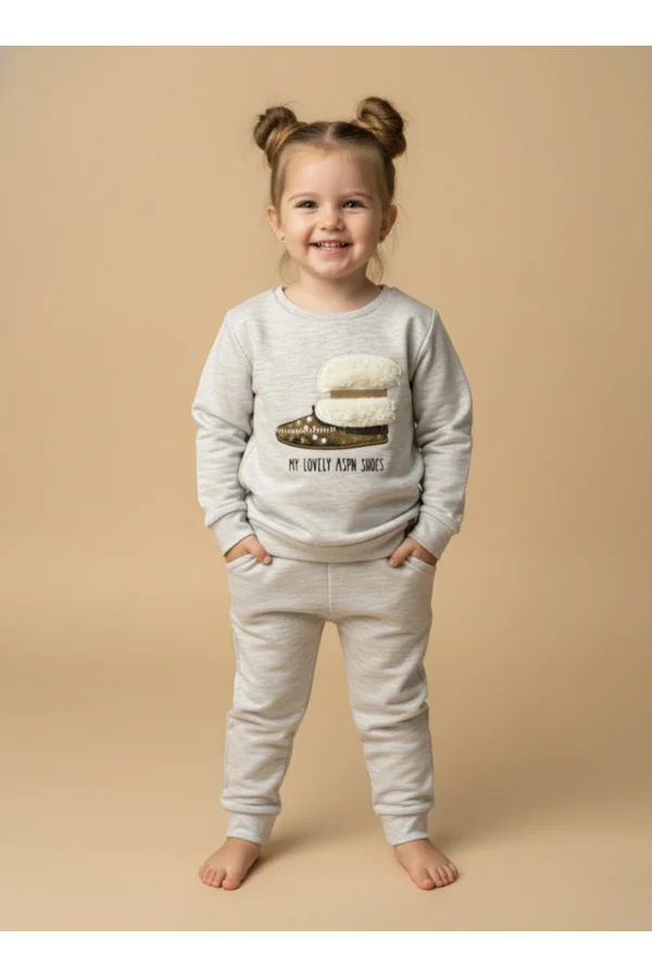 Bot Aplike Kız Çocuk Eşofman Takımı