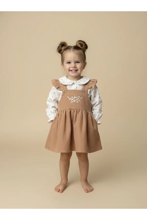 Kız Çocuk Kadife Salopet/Jile Elbise ve Bluz Takımı