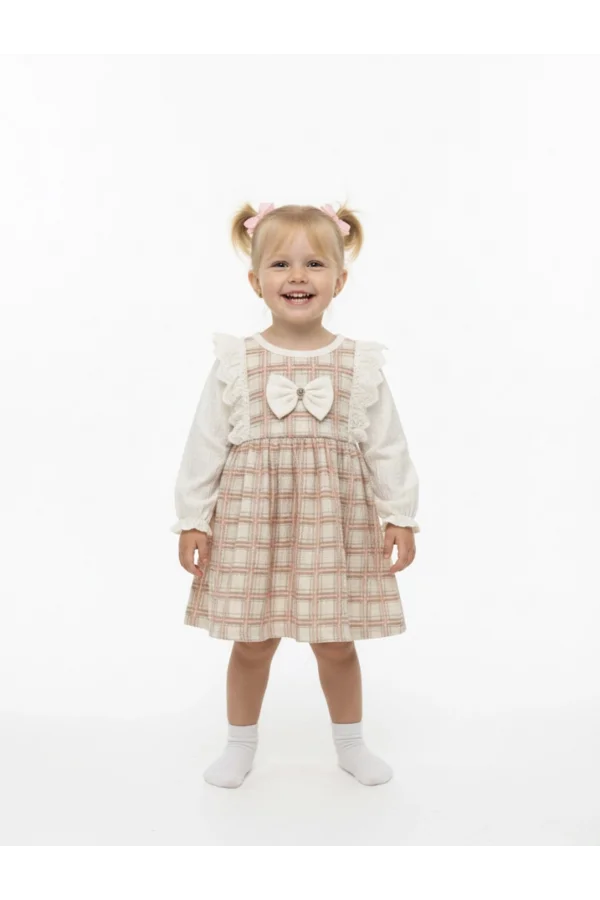 Fiyonk Detaylı Ekose Jile Elbise