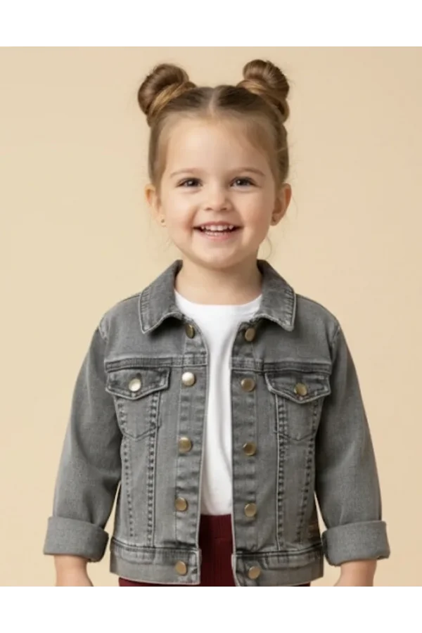 Kız Çocuk Füme Renkli Jean Ceket
