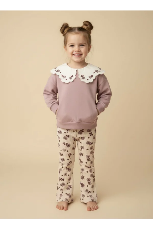 Nakışlı Kız Çocuk Sweatshirt Takım