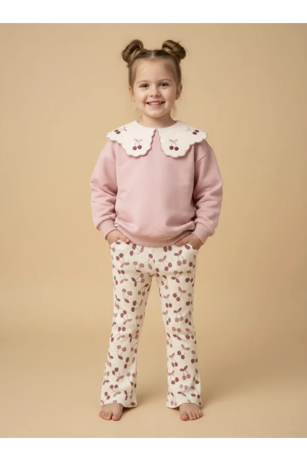 Kız Çocuk Kiraz Desenli İspanyol Paça