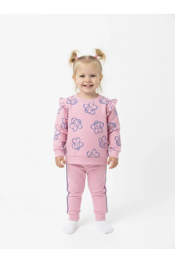 Çiçek Baskılı Pembe Eşofman Takımı