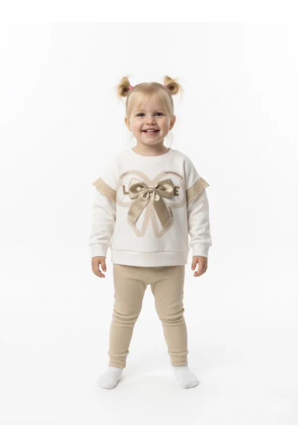 Kız Çocuk Fiyonklu Sweatshirt Takım