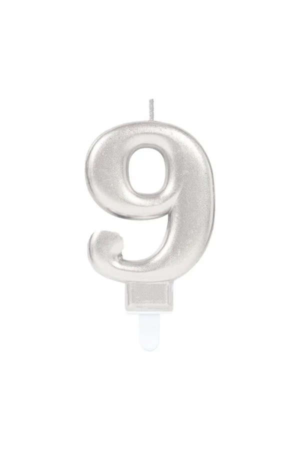 9 Rakamı Mum Gümüş Renk