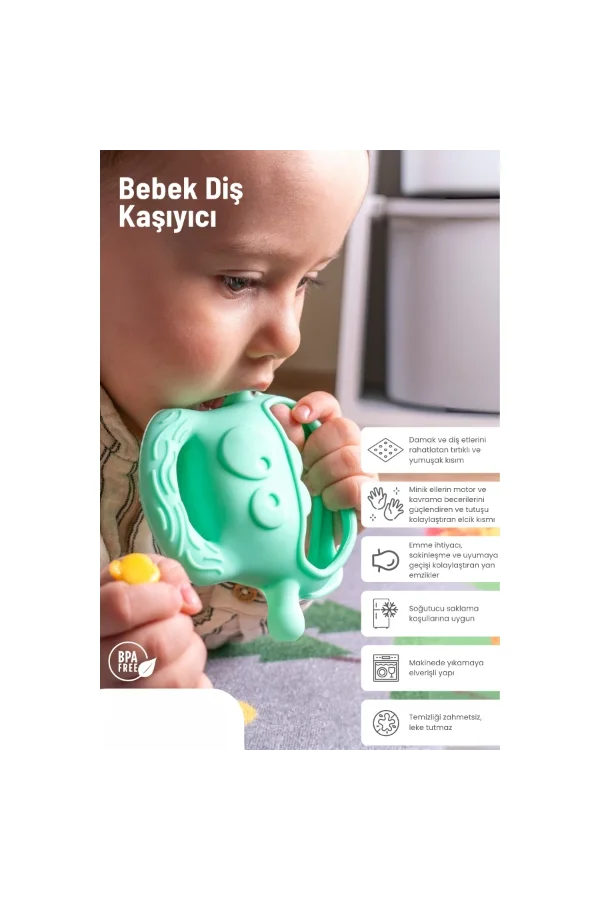 Açık Yeşil Bebek Silikon Diş Kaşıyıcı