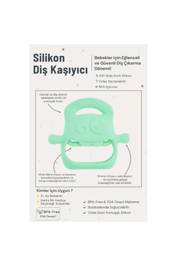 Açık Yeşil Bebek Silikon Diş Kaşıyıcı