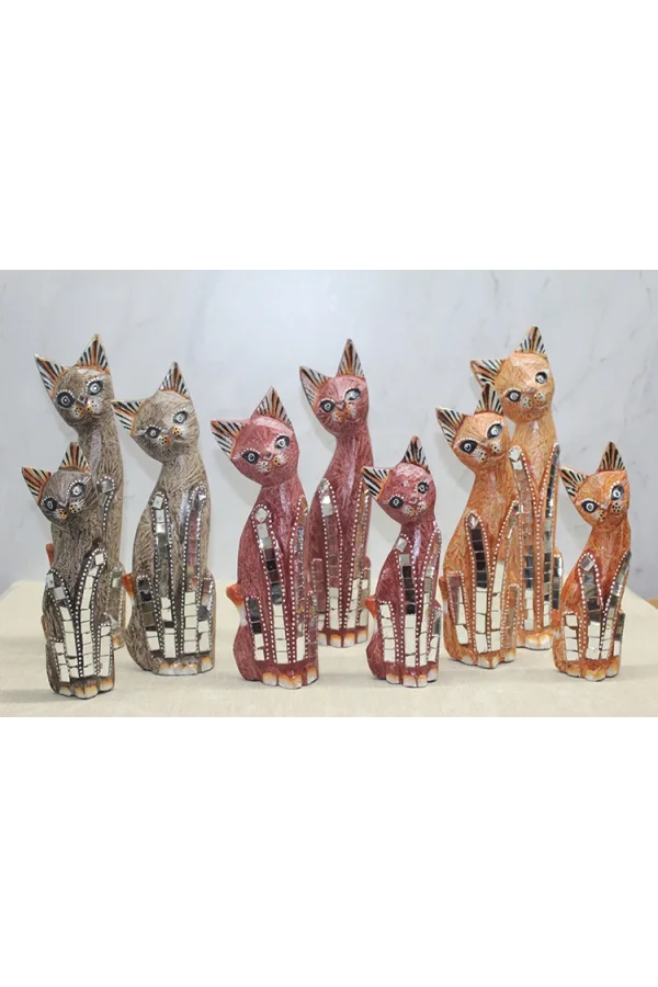 Ahşap 3lü Kedi Seti 30 Cm Model 2