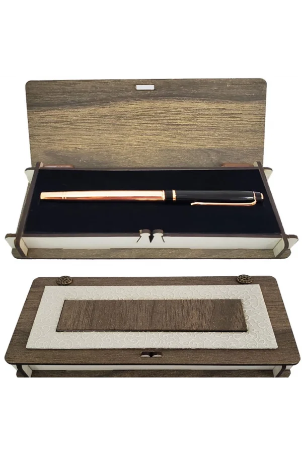 Ahşap Deri Kutulu Bakır Rengi Roller Kalem