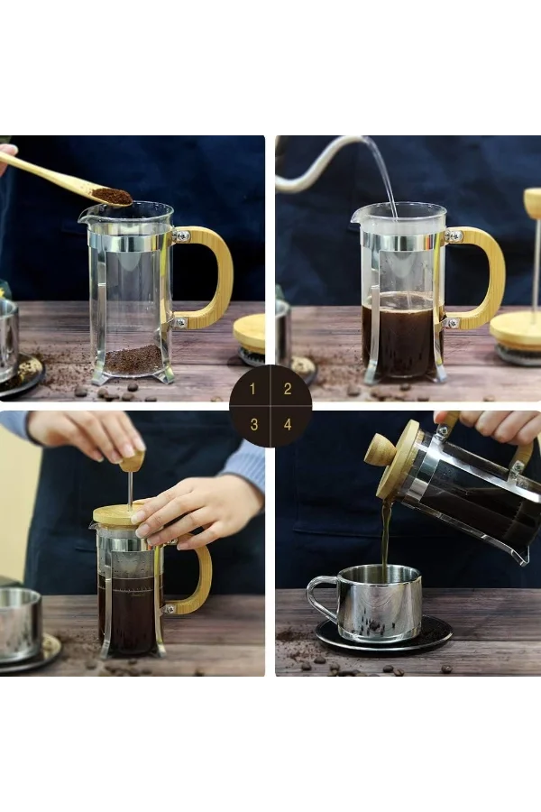 Ahşap Detaylı 600 ml Cam French Press