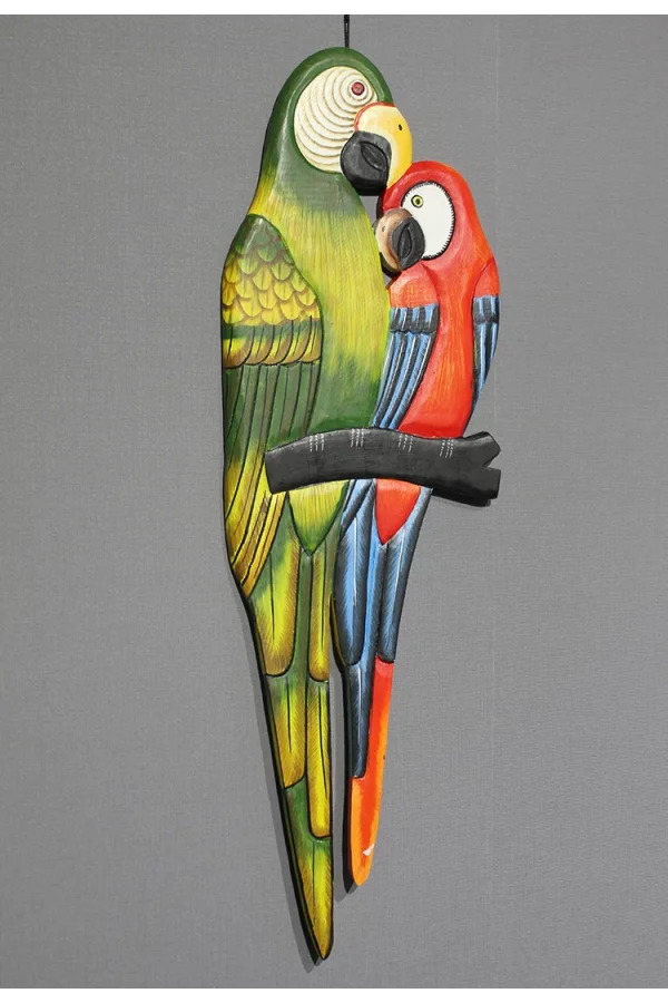 Ahşap Duvara Asmalı 2li Papağan Model 1