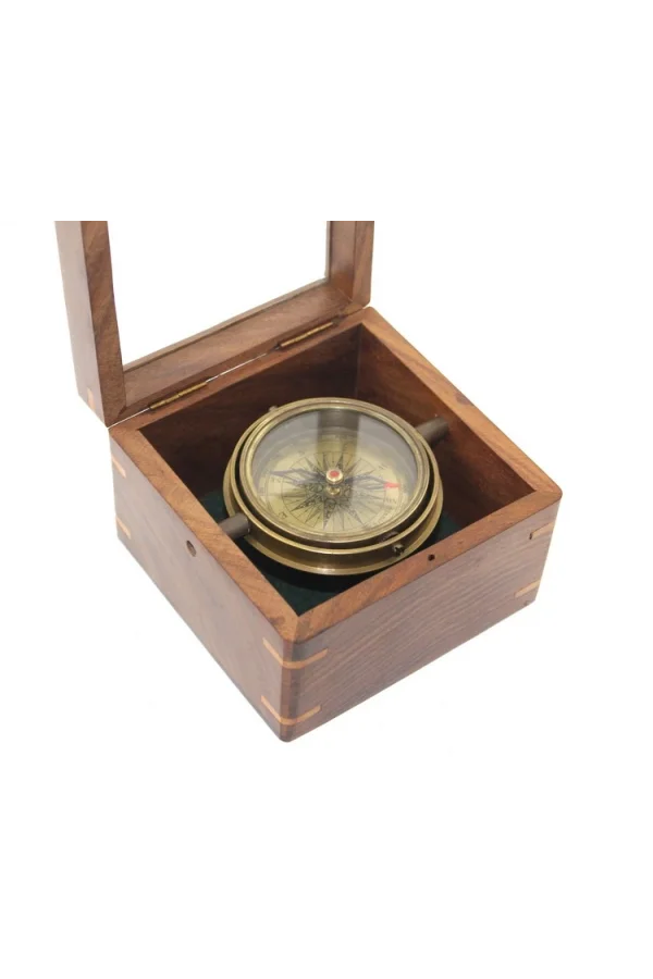 Ahşap Kutulu Pirinç Pusula Model 14