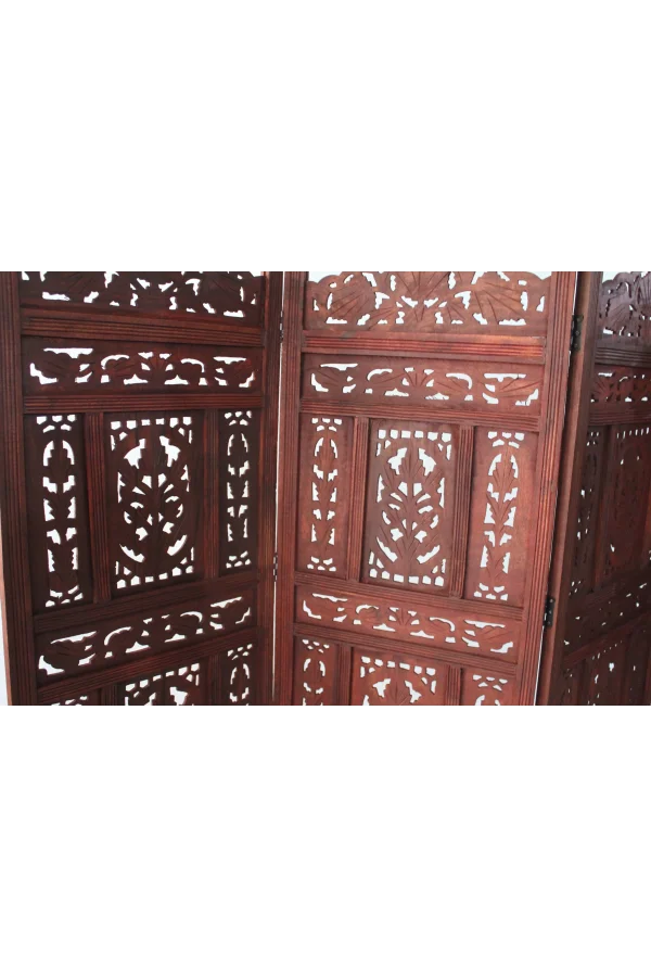 Ahşap Maun Rengi El Oyması Paravan