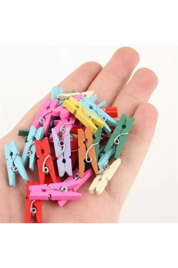 Ahşap Renkli Mini Mandal 100 Adet