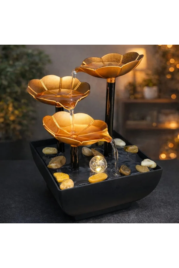 Altın Çiçek Tasarımlı LED Işıklı Su Şelalesi