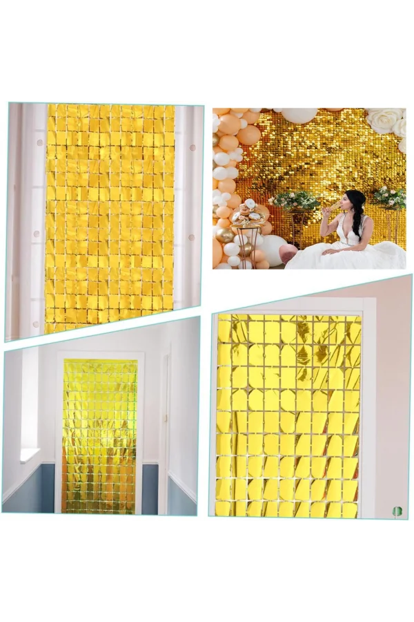 Altın Renk Disko Dikdörtgen Kesim Kapı Perdesi