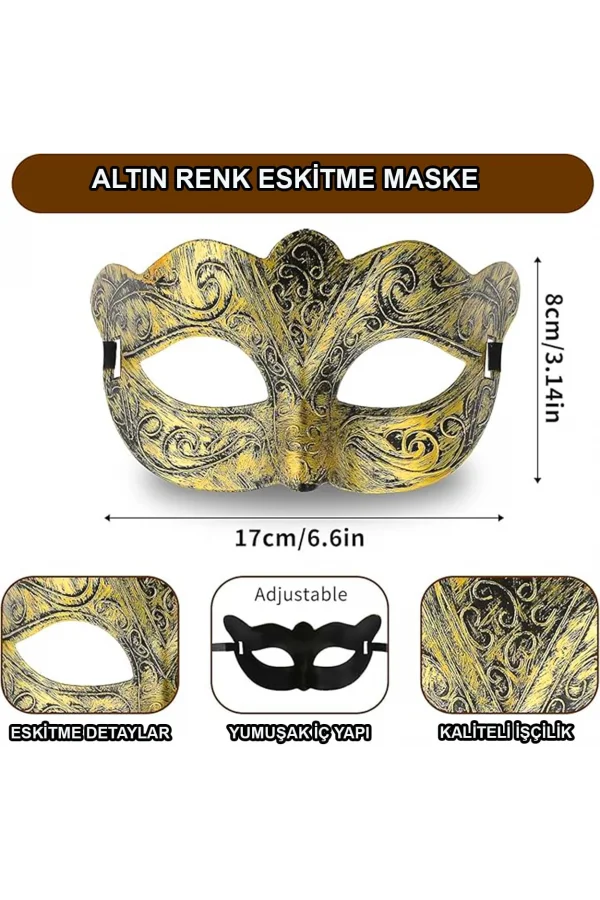 Altın Renk Eskitme Balo Maskesi