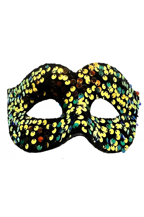 Altın Renk Pul Payet İşlemeli Balo Maskesi