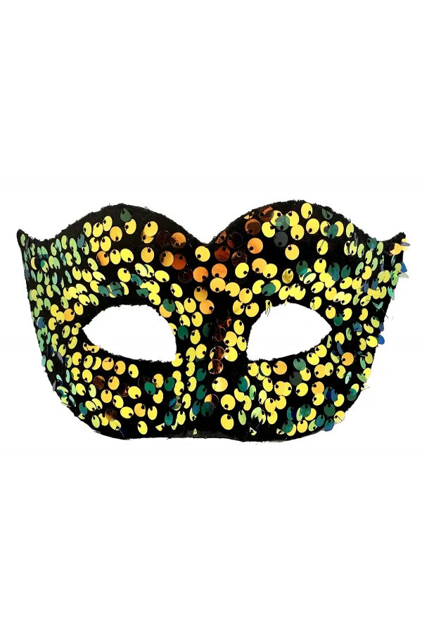 Altın Renk Pul Payet İşlemeli Balo Maskesi