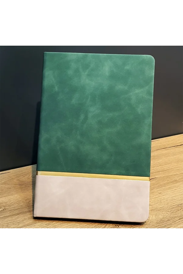 Altın Şeritli Yeşil Deri Not Defteri