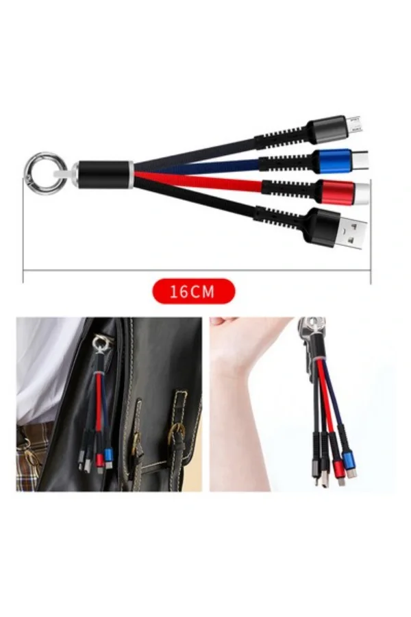 Anahtarlık Çoklu Şarj Kablosu 4 Başlıklı